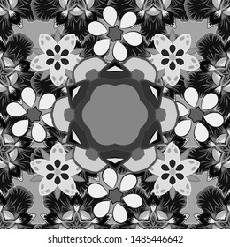 Vector illustration. Traditional Indian floral seamless pattern in gray colors.