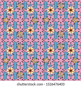 Vector illustration. Traditional Indian floral seamless pattern in gray, beige and blue colors.