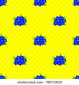Vector illustration. Traditional Indian floral seamless pattern with motley forget-me-not flowers in green, yellow and blue colors.