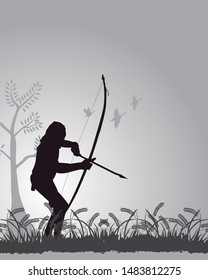 Vector Illustration of Traditional indigenous bow hunter