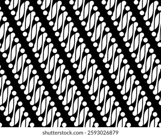Vector illustration of traditional Indonesian batik motif with black and white parang batik shapes, suitable for backgrounds, batik cloth, covers, etc.
