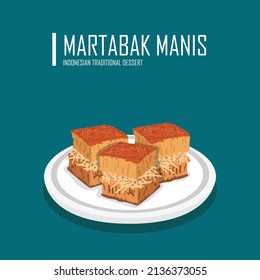 Vector illustration of a traditional Indonesian, Indonesian dessert. traditional snacks martabak cheese. Sweet martabak with cheese topping