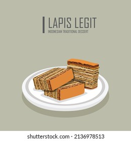 Ilustración vectorial de un postre indonesio tradicional. torta legit lapis. Con un sabor dulce.