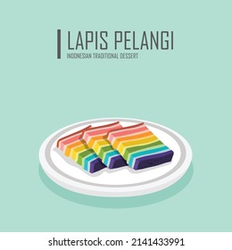 Vector illustration of a traditional Indonesian dessert. rainbow legit layer cake. With a sweet taste.