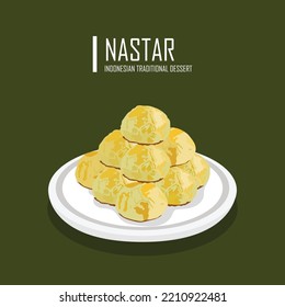 Vector illustration of traditional Indonesian Muslim holiday food. nastar cake. With a sweet golden yellow cheese flavor and pineapple jam filling. Nastar, Nastar Cookies with pineapple jam inside. 