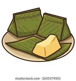 Vector Illustration of Traditional Indonesian Snack Wrapped in Banana Leaves Called Barongko