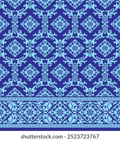 Vector illustration of traditional Indonesian songket woven ornament design elements with prada motifs, blue color. Suitable for songket motifs, batik on fabric, backgrounds, weaving.
