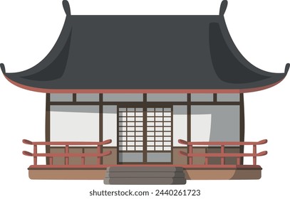 Vector illustration of a traditional Japan Minka house in cartoon style isolated on white background. Traditional Houses of the World Series