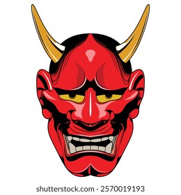 vector illustration traditional japanese demon oni mask on white background