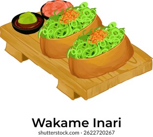 Vector illustration of traditional Japanese food featuring ramen and assorted sushi