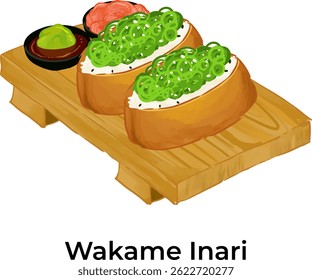 Vector illustration of traditional Japanese food featuring ramen and assorted sushi