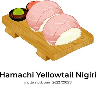 Vector illustration of traditional Japanese food featuring ramen and assorted sushi