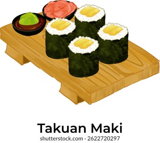 Vector illustration of traditional Japanese food featuring ramen and assorted sushi
