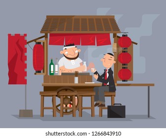 Vector illustration of a traditional Japanese mobile food stall (Yatai)