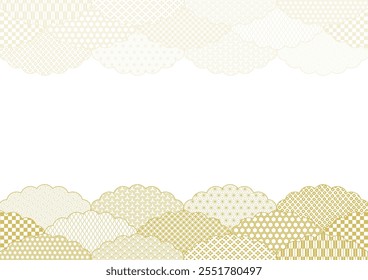 Vector illustration of traditional Japanese patterns. Golden cloud pattern frame design. For backgrounds, wallpapers, wrapping paper and fabrics.