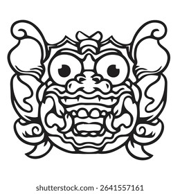 vector illustration of traditional jauk masks of Bali island in outline appearances