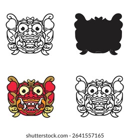 vector illustration of traditional jauk masks of Bali island in various appearances