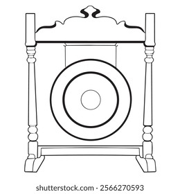 vector illustration of traditional Javanese gamelan gong musical instrument in line art