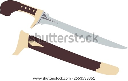 Vector illustration of a traditional Javanese royal machete, heirloom king of traditional Indonesian swords, ancient machete