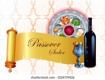 vector illustration of Traditional Jewish festival Pesach Passover Seder holiday of Israel