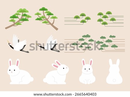 Vector illustration of traditional Korean plants and animals.
