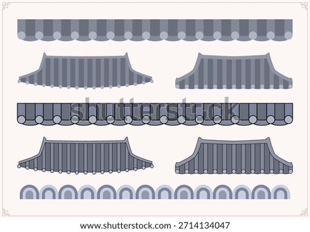 Vector illustration of traditional Korean tiled roofs.