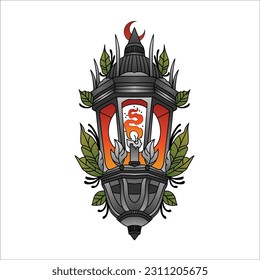 ilustración vectorial del tatuaje flash tradicional de linternas. Puede utilizarse como logotipo, marca, mascota, camisa, etiqueta, parche y diseño de tatuaje.