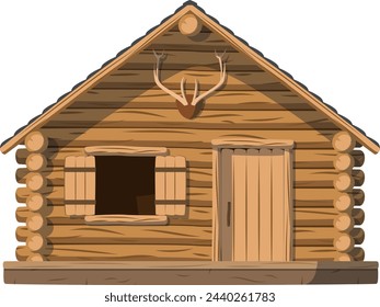 Vector illustration of a traditional log cabin in cartoon style isolated on white background. Traditional Houses of the World Series