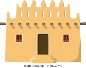 Vector illustration of a traditional Mali mud house in cartoon style isolated on white background. Traditional Houses of the World Series