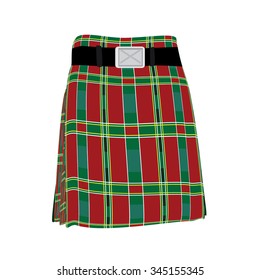 Vector illustration traditional man scottish dress kilt with belt. Scotland symbol. Scottish national costume