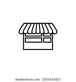 Vector illustration of traditional market trader kiosk icon with striped awning. Ideal for business or retail concepts.