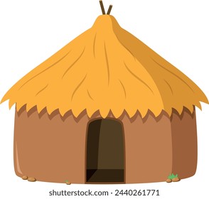 Vector illustration of a traditional Masaai mud hut in cartoon style isolated on white background. Traditional Houses of the World Series