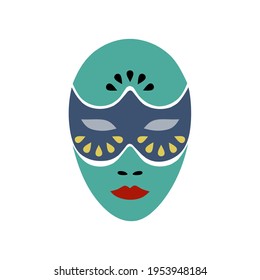Vector illustration of traditional mask with Tosca green base color