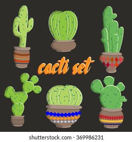 Vector illustration. The traditional Mexican elements. Set of Mexican cacti.