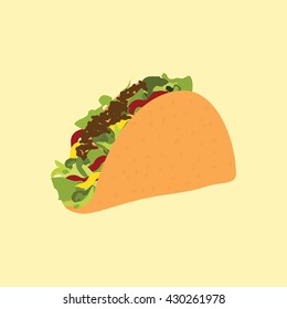 Vector illustration traditional mexican food taco. Taco fast food icon.
