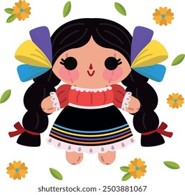 Ilustración vectorial de muñeca de trapo tradicional mexicana, muñecas Marías