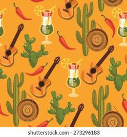 Vector illustration with traditional Mexican symbols. Seamless pattern