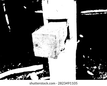 Vector illustration of traditional mortise and tenon wood joint with peg in rustic post and beam timber framing. High contrast stencil.
