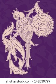 Vector illustration of traditional Ottoman bird and flower motif