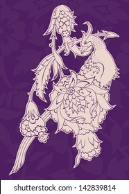 Vector illustration of traditional Ottoman bird and flower motif