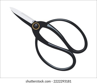 Vector Illustration of Traditional Pruning Shears, Japanese Bonsai Garden Tools Flower Scissors isolated on white background. Gardening hand tools