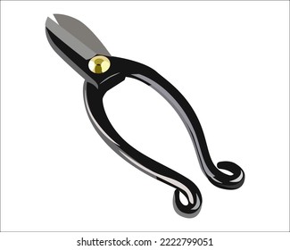 Vector Illustration of Traditional Pruning Shears, Japanese Bonsai Garden Tools Flower Scissors isolated on white background. Gardening hand tools