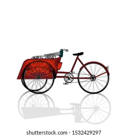
Vector illustration of a traditional rickshaw in detail and semi-realistic. Looks in side view. With a white background, isolated.