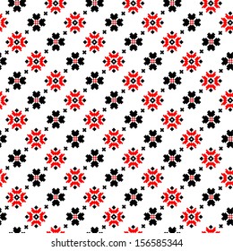 vector illustration of traditional romanian pattern, with red and black geometric shapes, on white background