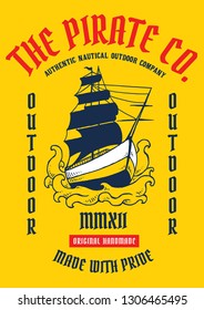 Vector illustration of traditional ship with vintage label graphic style