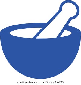Vector illustration of a traditional stone mortar and pestle for grinding herbs, spices, and compounding pharmaceutical ingredients.