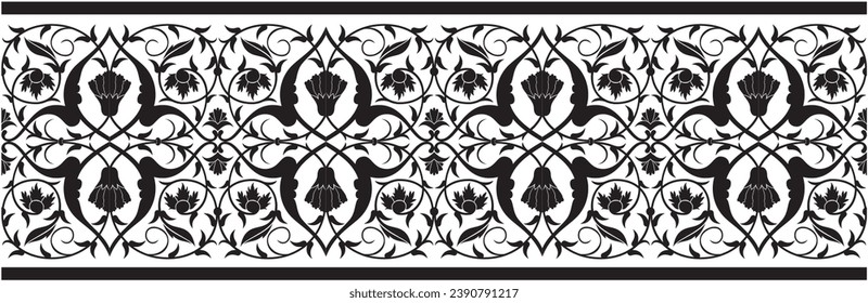 
Vector illustration for traditional tezhip ornament pattern in black and white, for frame edge ornament. Great for use in frames, calligraphy, invitation cards, mosque decorations, etc