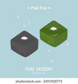 Vector illustration of the traditional Thai dessert delicious cooking "Khanom Piak Poon" in a beautiful dish, top view, recipe, menu, and restaurant for food design Banners, posters, and backgrounds.