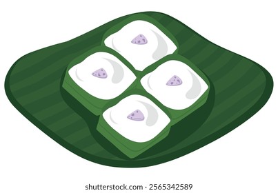 Vector illustration of the traditional Thai dessert delicious cooking "Khanom Tako" in a beautiful dish