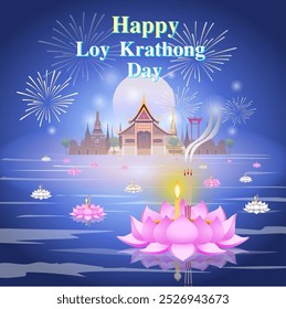 Ilustración vectorial del tradicional festival tailandés Loy Krathong.